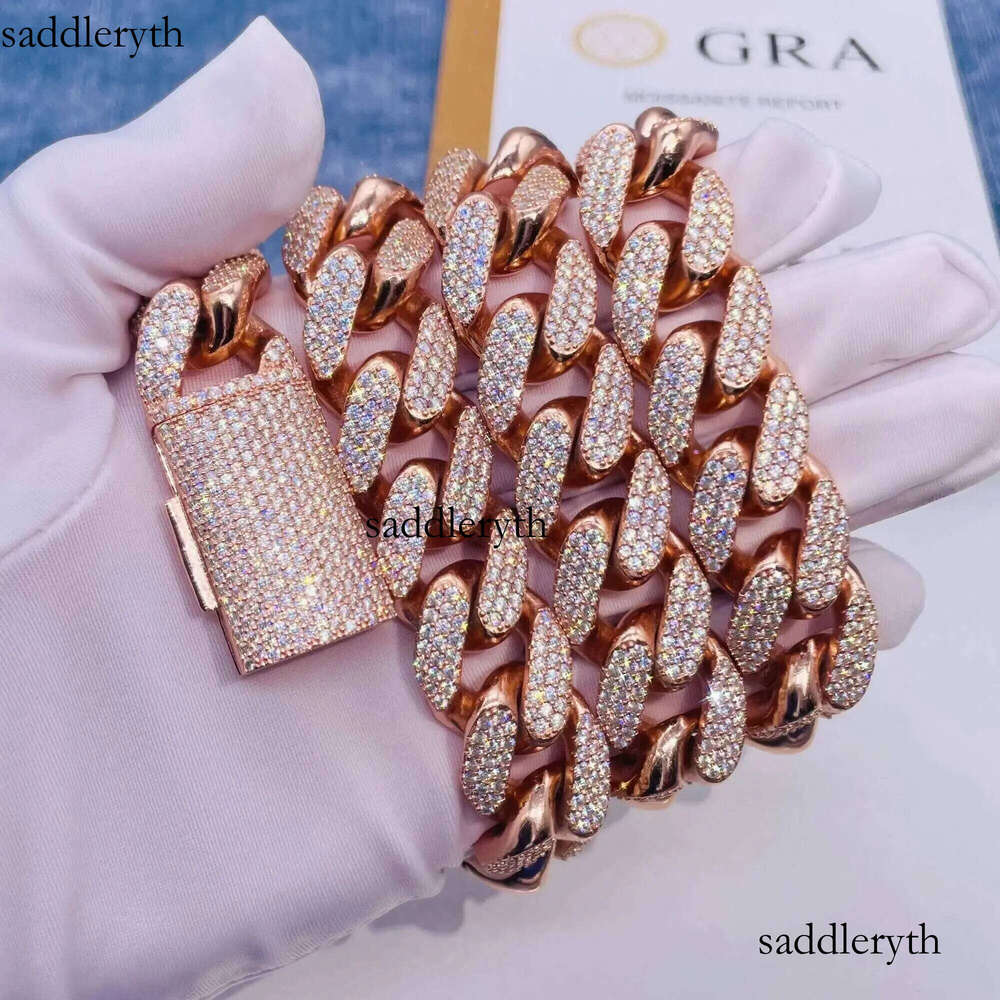 18mm Hip Hop Pass Dia Tester S Three Rows Vvs Moissanite Cuban Link Chain 2c fd