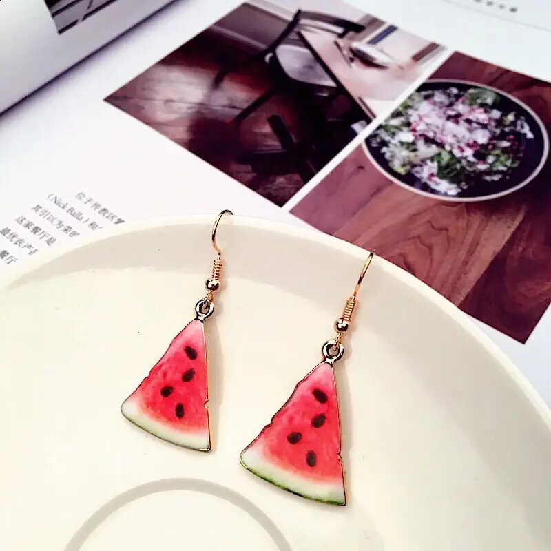 Cute Fashion Fruit Watermelon Strawberry Pendant Dangle Earrings for Women Sweet Kiwi Lemon Orange Drop Earrings Girl Jewelry 250807