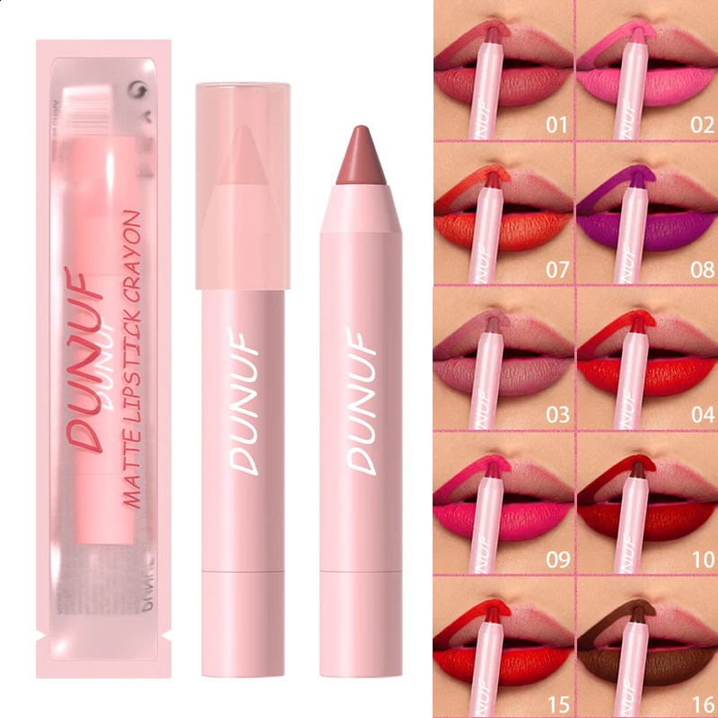 18-Colors Lipstick Pencil Waterproof Sexy Red Matte Contour Tint Lipstick Lasting Non-stick Cup Lipliner Pen Lip Makeup Cosmetic 250807