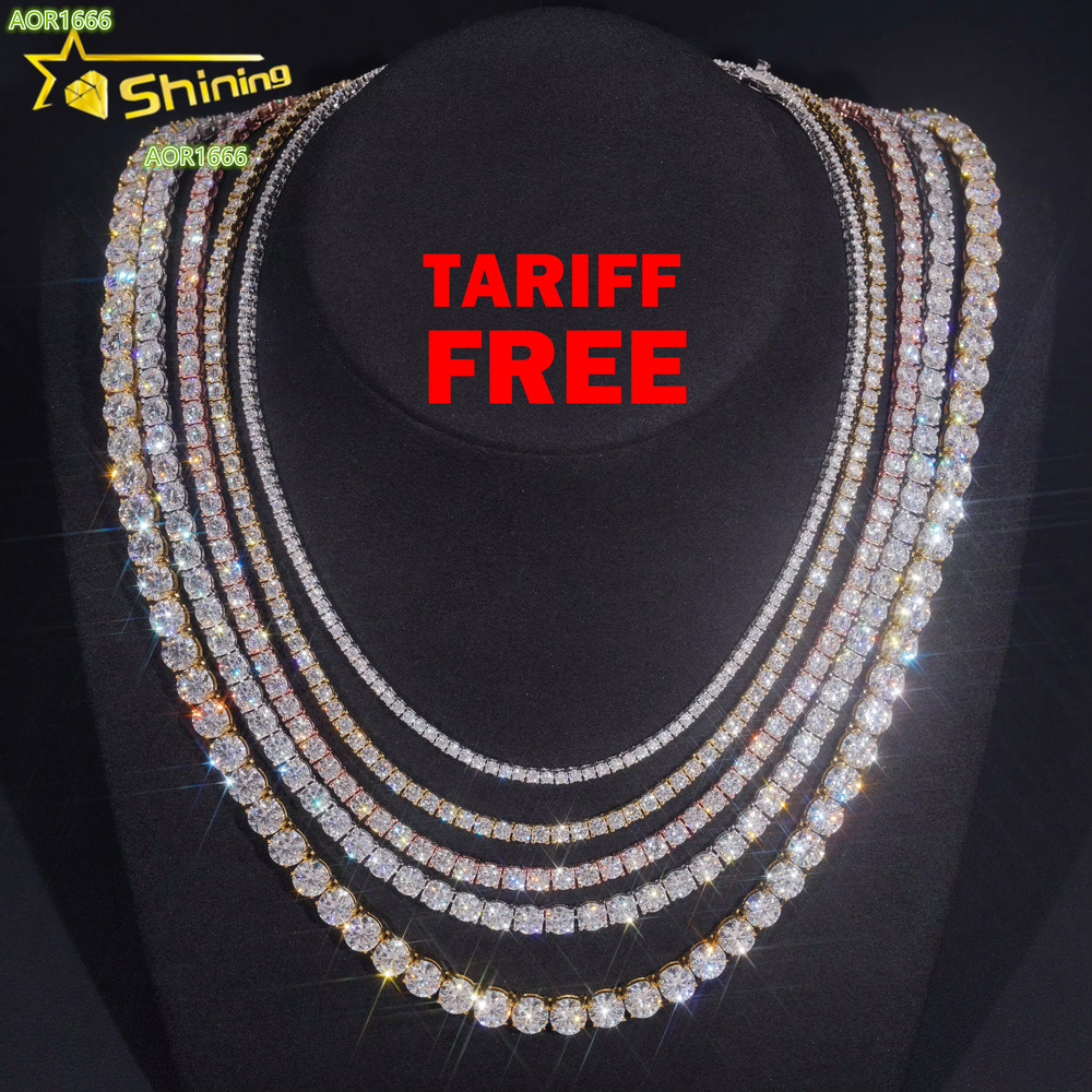 Wholesale Factory Price Iced Out 2mm 3mm 4mm 5mm 6.5mm 925 Sterling Silver Lab Diamond VVS Moissanite Tennis Necklace Chain