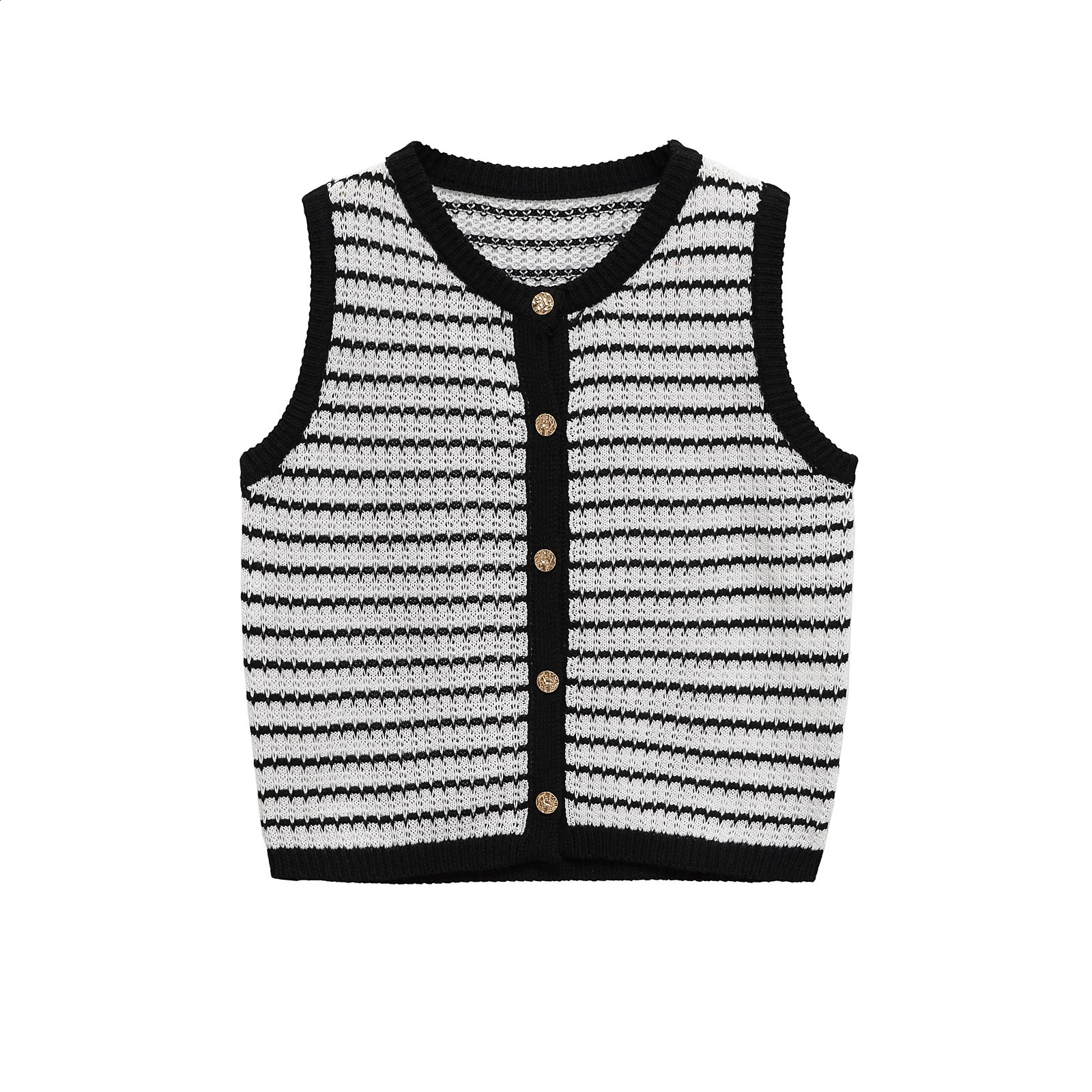 TRAFSHE Vintage Summer Womens Waistcoat Thin Stripes Hollow Knitted Sleeveless Single Breasted Slim Vest Crop Top Y2K 5039361 250809