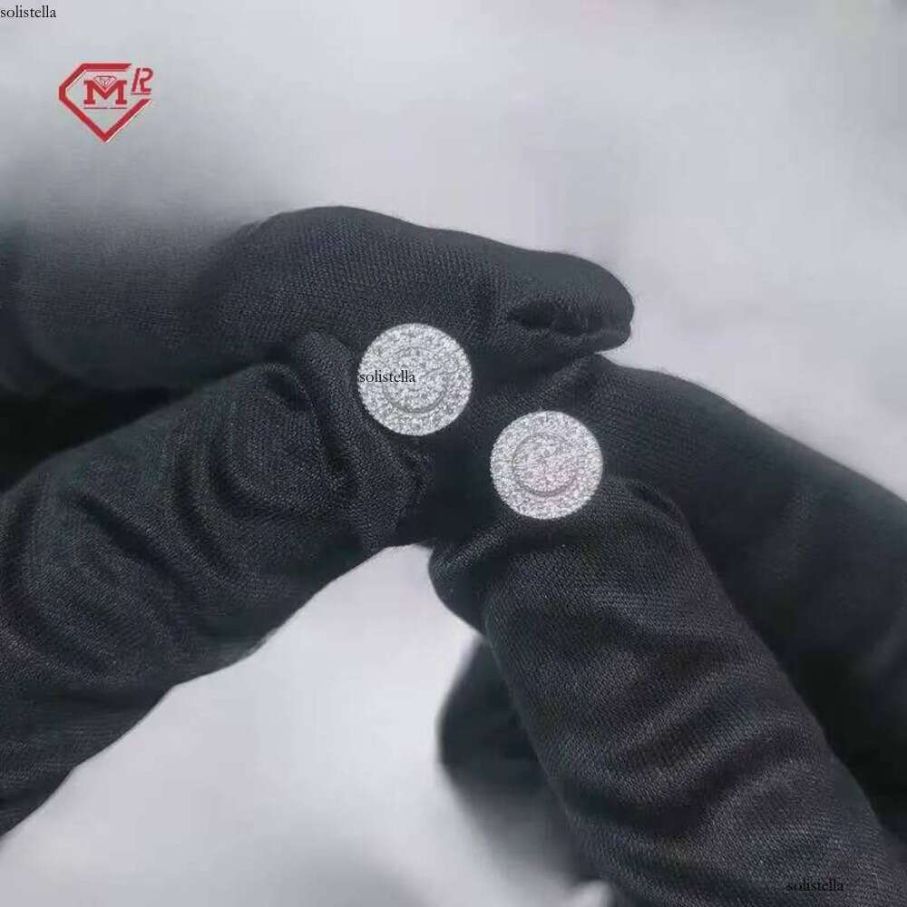 Hip Hop Mens Iced Out Sterling Sier Round Screw Back Cluster Moissanite Earrings