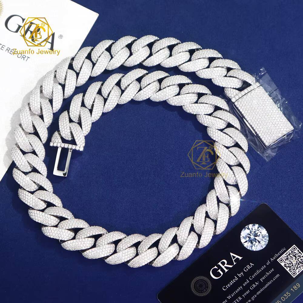Hip Hop 14mm 15mm 18mm 20mm Gra Certified D VVVS1 Diamond Necklace Bracelet Men 925 Silver Iced Out Cuban Link Moissanite Chain