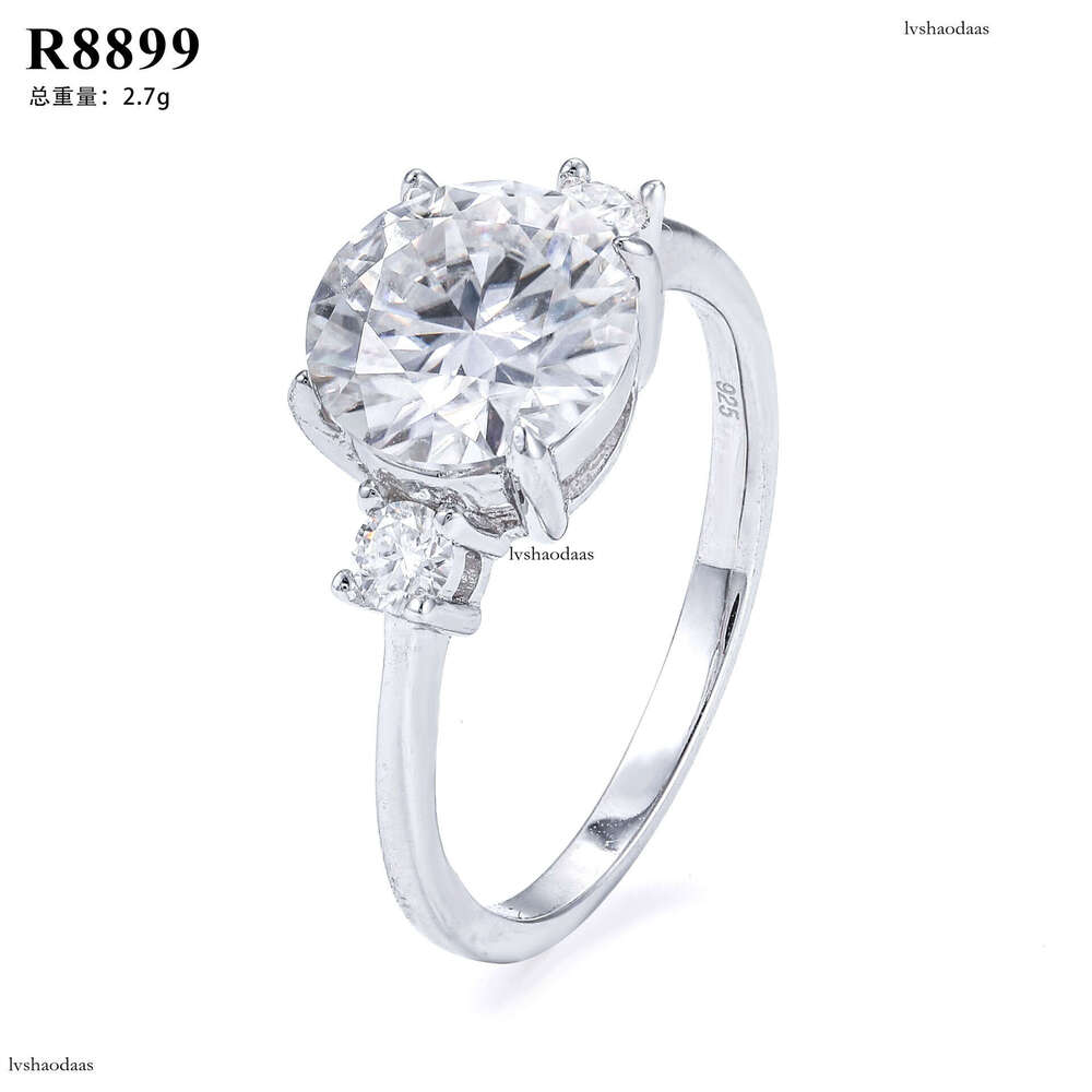 Silver White Gold Light Luxury High-end Elegant Round Hearts Eight Arrows Moissanite 3 ct Women's Ring