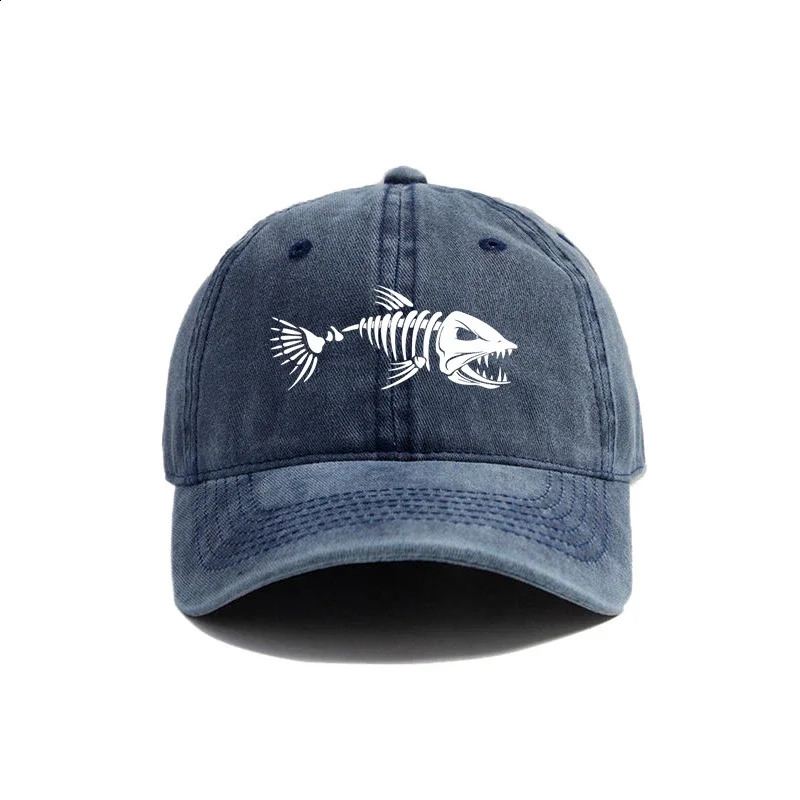 Fishbone Baseball Cap Summer Distressed Dad Hats Men Outdoor Fishing Skeleton Fish Bone Caps MZ-496 250805