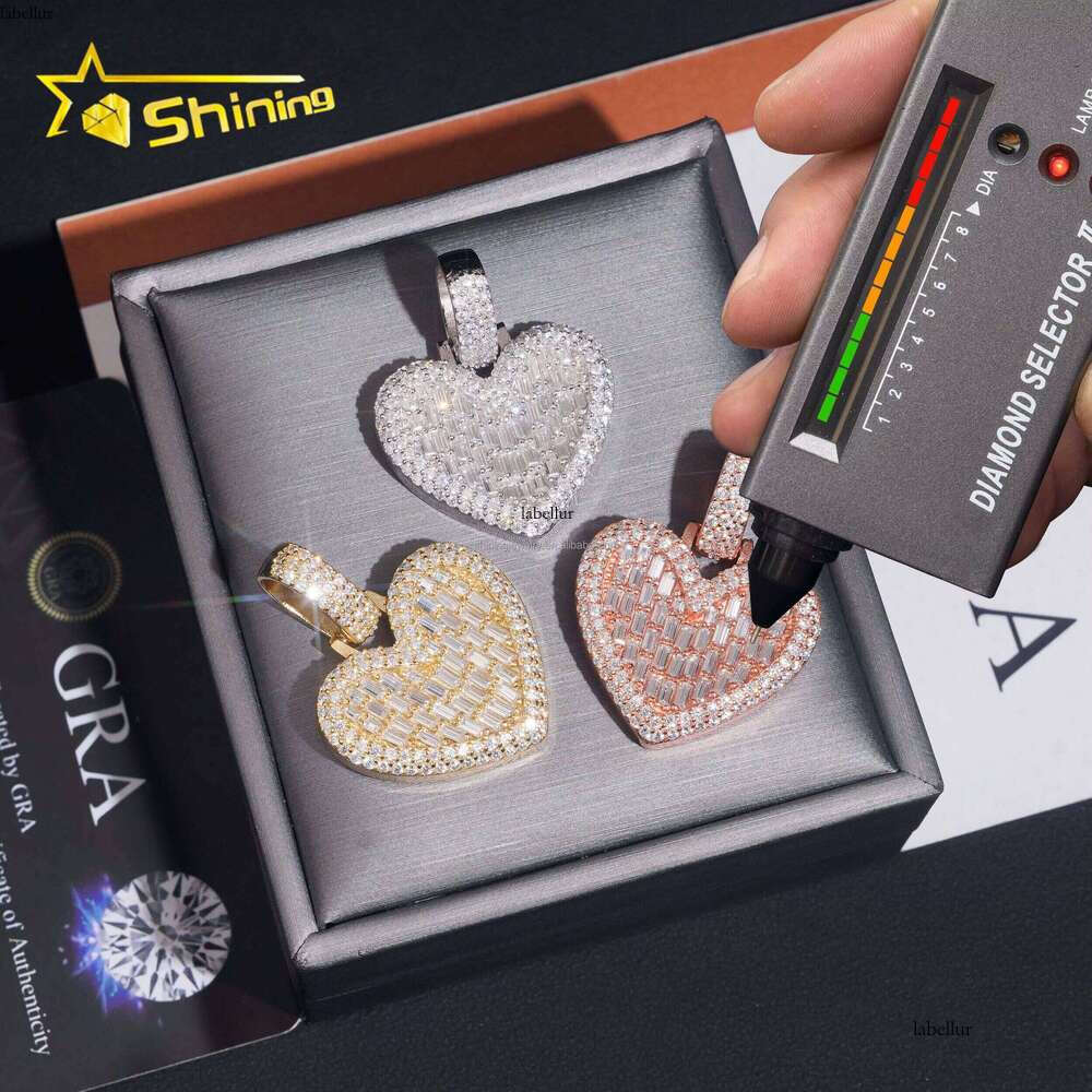 Pass Tester Elegent Style Women Gift Cute Jewelry VVS1 Moissanite Dia S Sier Iced Out Heart Charm Pendant