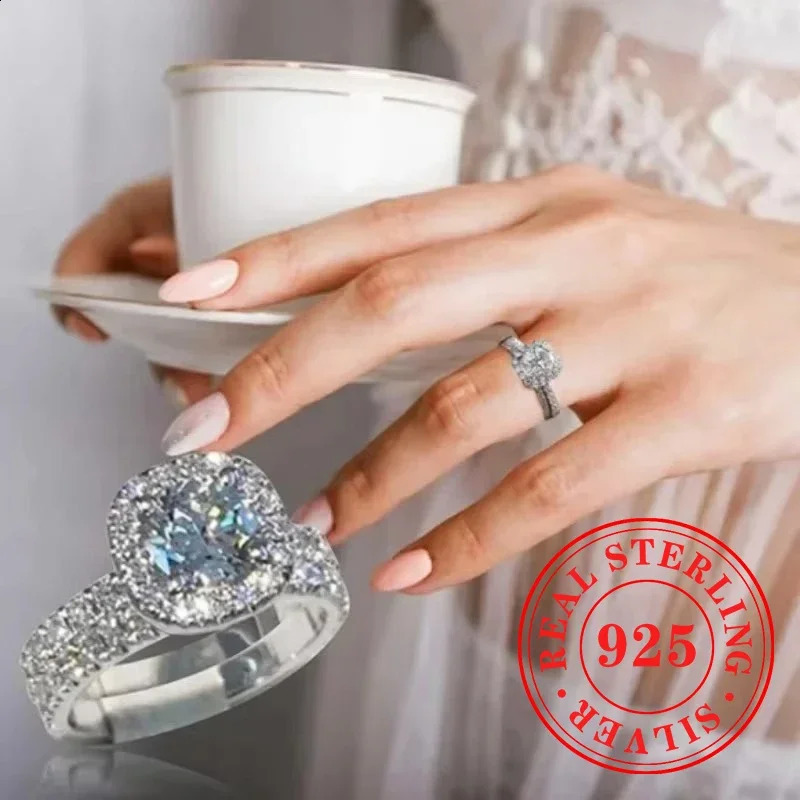 CAOSHI Sparkling Fully Inlaid Zirconia 2Pc/Set Rings 925 Sterling Silver Absolutely Stunning Jewelry Engagement Women Jewelry 250807