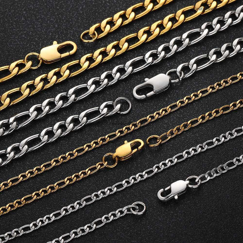 Titanium Japanese Style Buckle Figaro Chain Sterling Silver Men's Hip Hop Gold Necklace