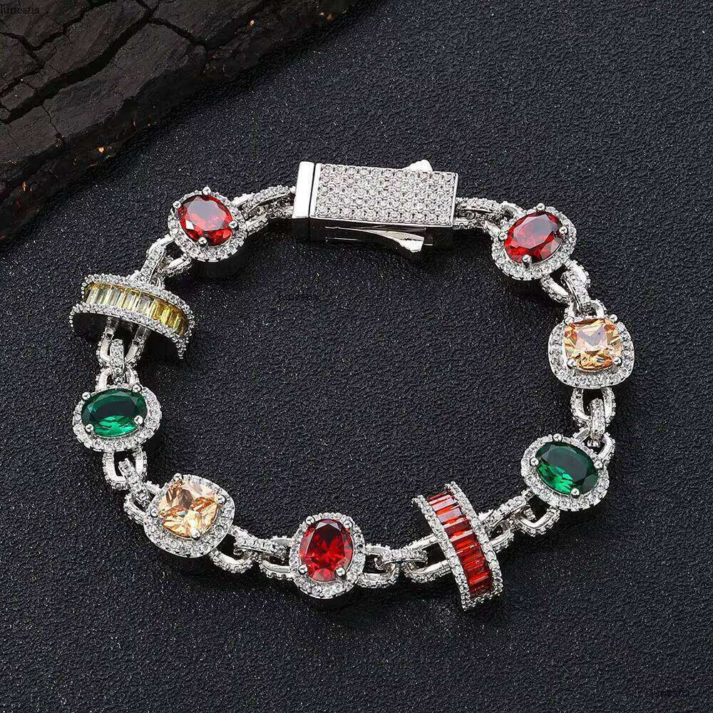 NUOYA New Style White Gold Plated Necklace Colored Zircon Geometric Design Fashion Hip Hop Link Chain Women's Jewelry
