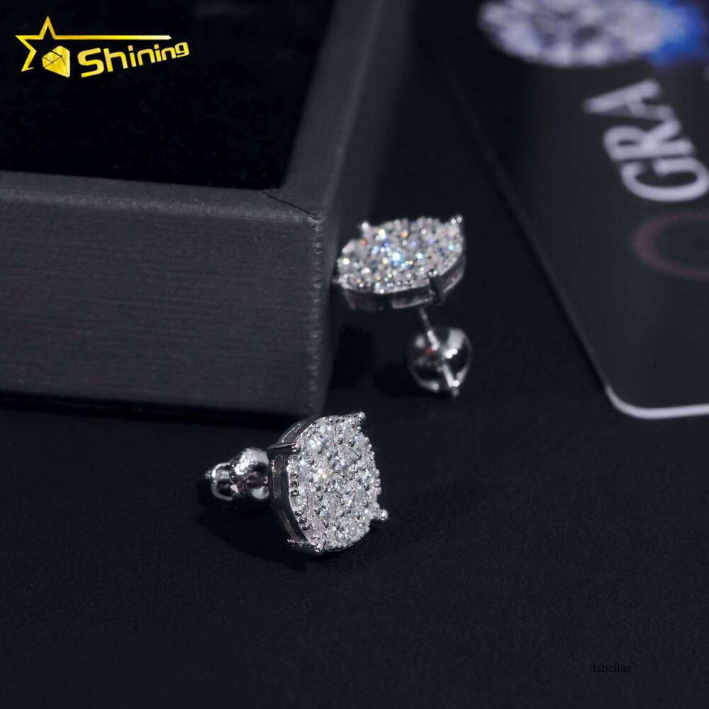 Men Style Stocks Pass Tester GRA Certified VVS Lab Dia Fully Iced Out Sier Jewelry Moissanite Stud Earrings