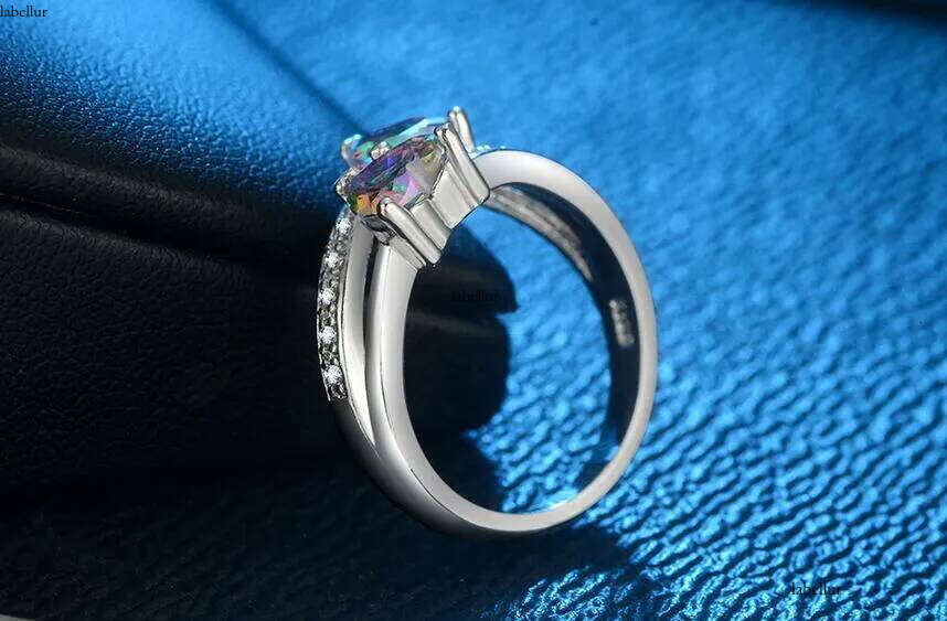 Hot Sell Cute Fashion Jewelry Sterling Sier Double Heart Color Rianbow Gemstones Women Wedding Engagement Band Ring For Lovers' Gift