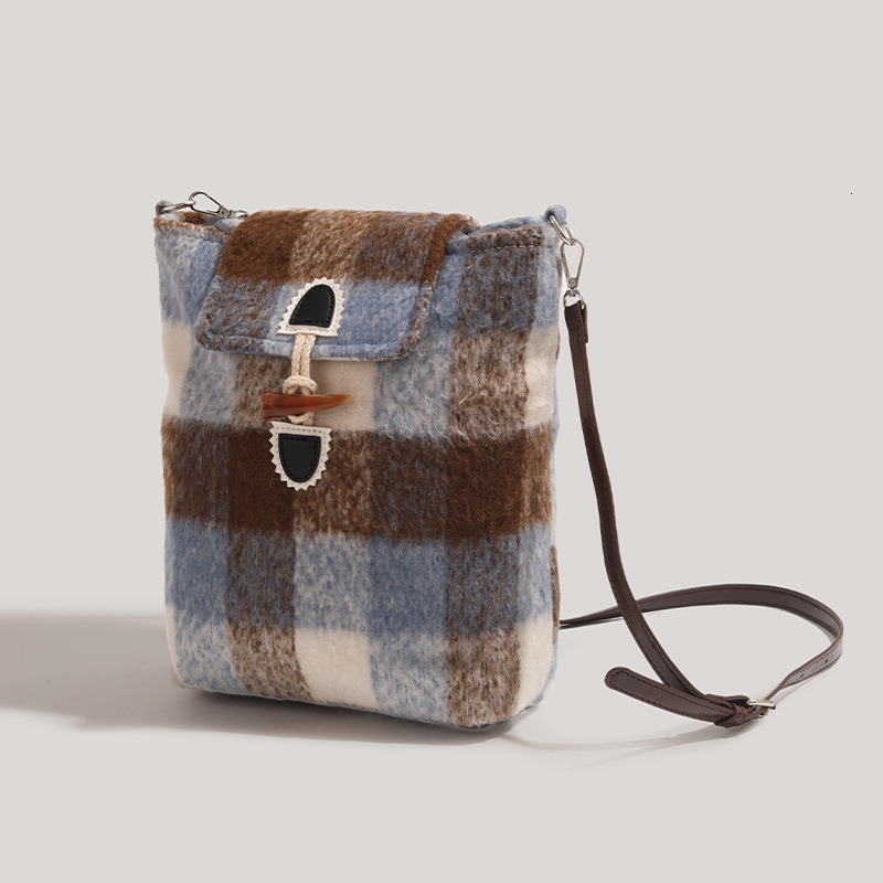 Wool Plaid 2025 New College Style Bucket Crossbody Bag for Going Out ddmymoon