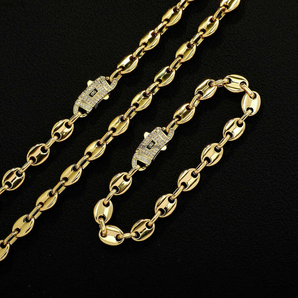 Hip Hop Sterling Silver Coffee Bean Chain Color Retention 9mm Versatile Sterling Silver Moissanite chain Button Necklace Jewelry
