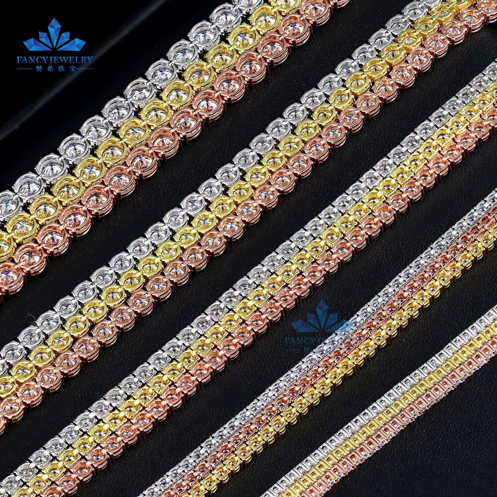 Large Stock Hip Hop 2.0mm-5.0mm VVS Moissanite Diamond 925 Silver Iced Tennis Chain Bracelet Pass Diamond Tester From Stock