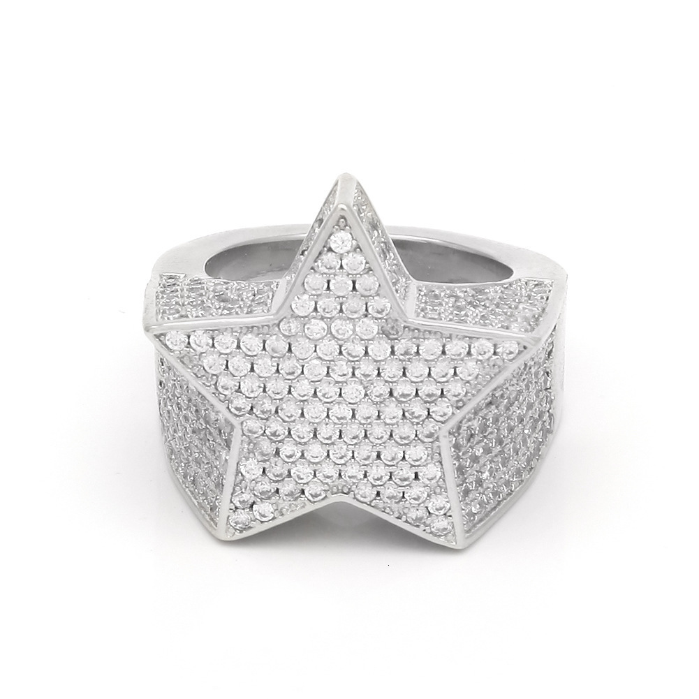 Wholesale Hip Hop Punk Jewelry Solid Rings Gold Plated Iced Out Moissanite Prong Super Star Diamond Ring for Men Women