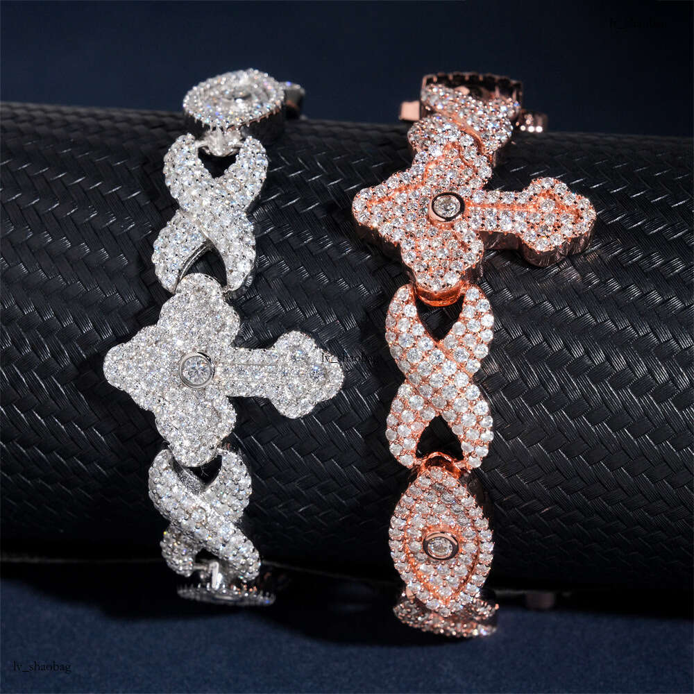 Hip-Hop 11.8mm Full Inlaid Moissanite Sier 8-Shaped Eye Trendy Brand Accessories Unisex Bracelet