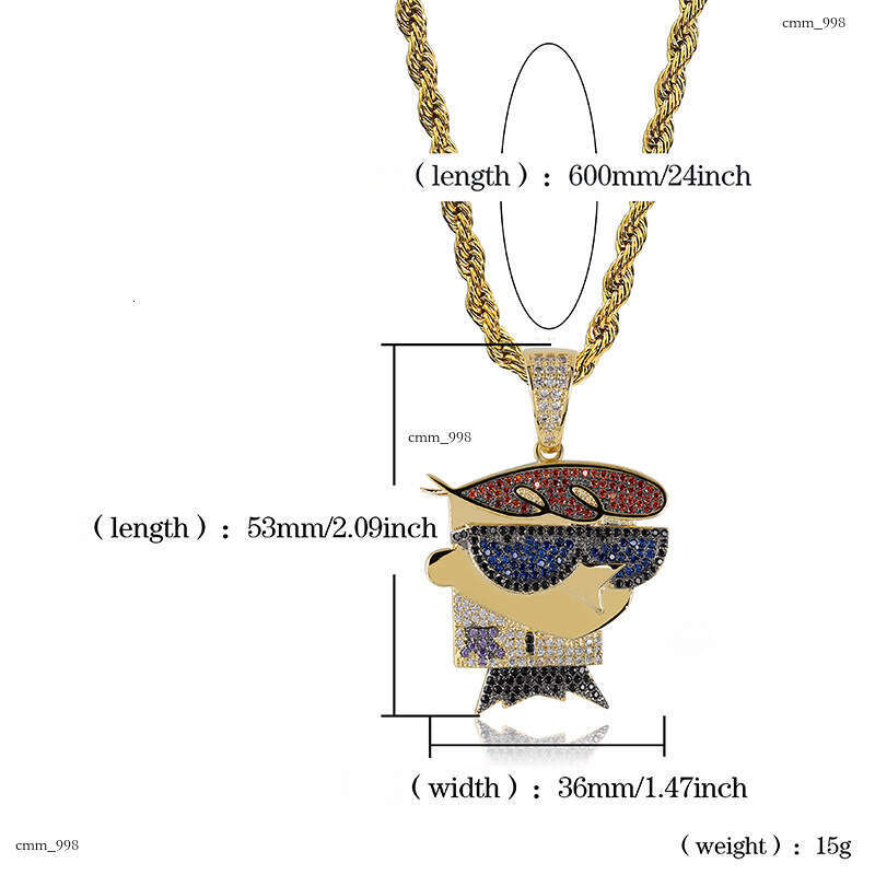 Hip Hop Cartoon Character Dexter Pendant Micro Paved Moissanite chain Men's Necklace