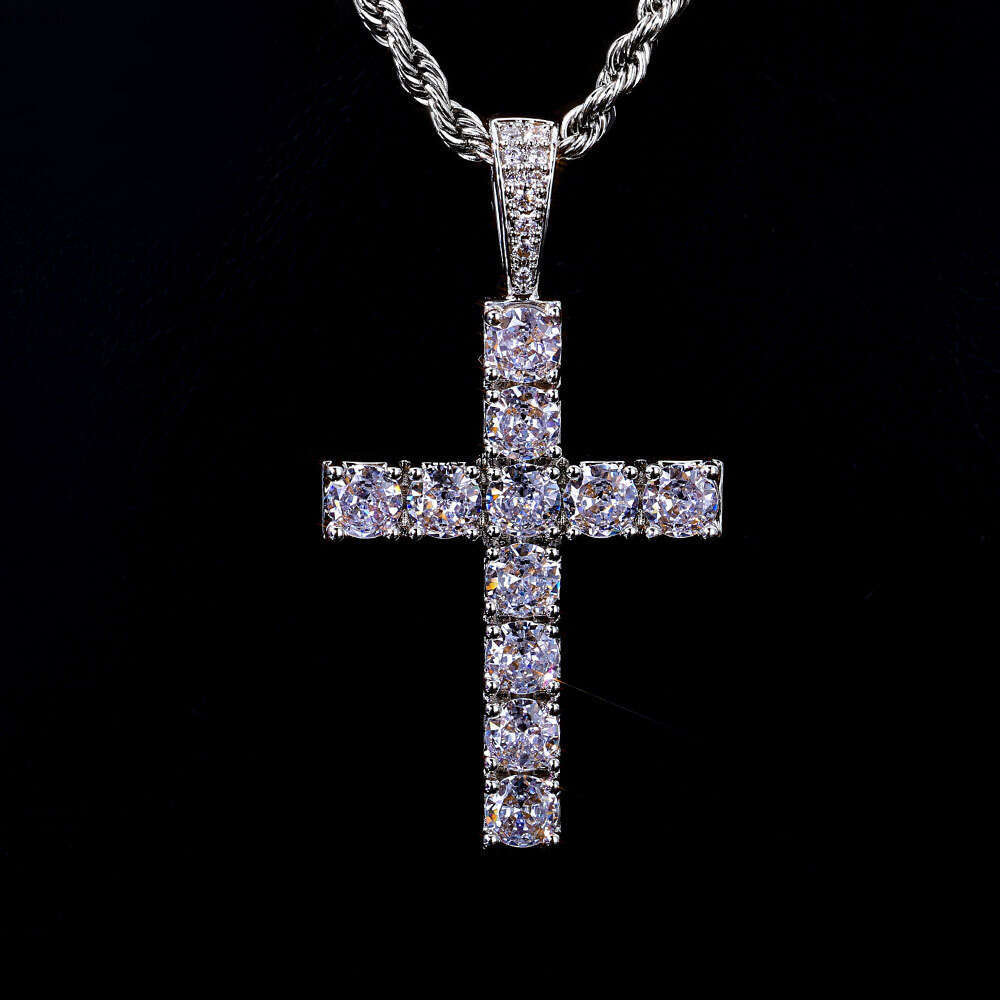 Iced Out VVS Moissanite Cross Pendant Hip Hop Full Dia Jewelry Men's Necklace