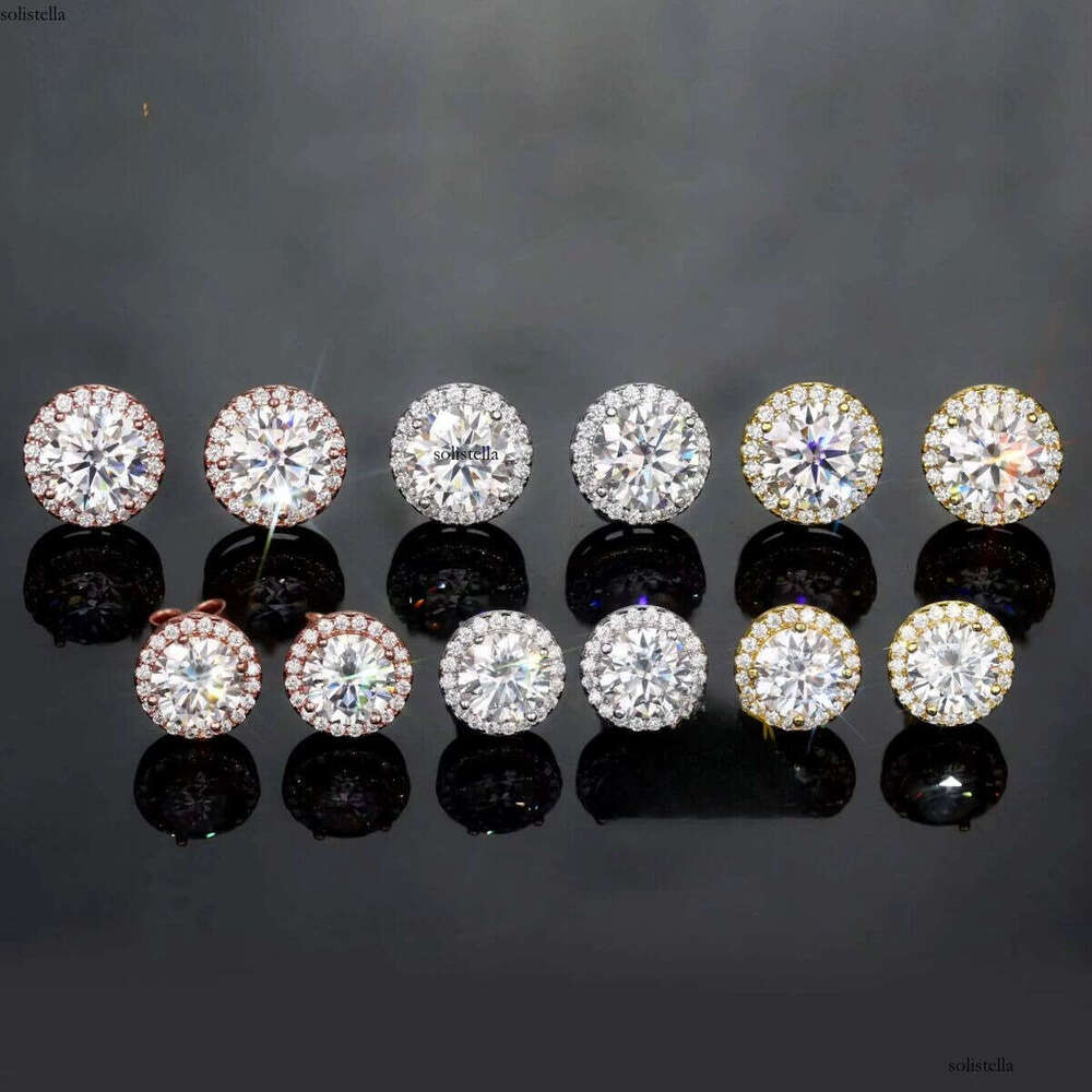 Wholesale Price Sier Moissanite Earrings for Women Brilliant D VVS with Dia Tester 6.5mm 8mm Halo Cut