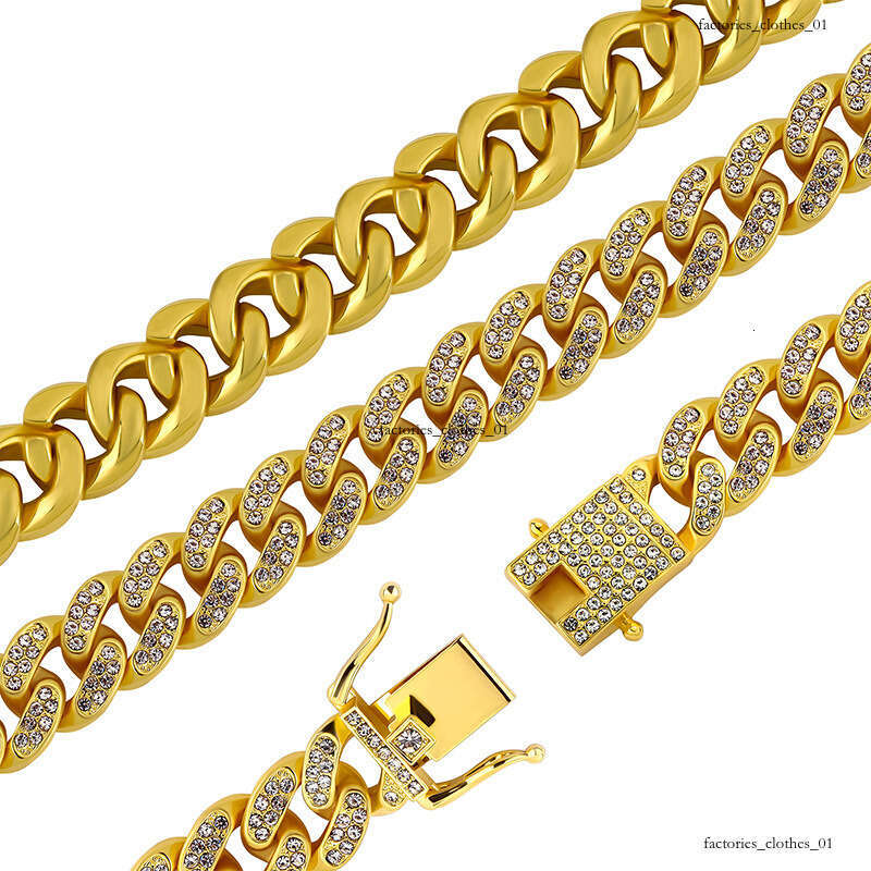Dewu Same Style Color-Retaining Hip-Hop 12MM Alloy Cuban Chain Bracelet Men's Necklace