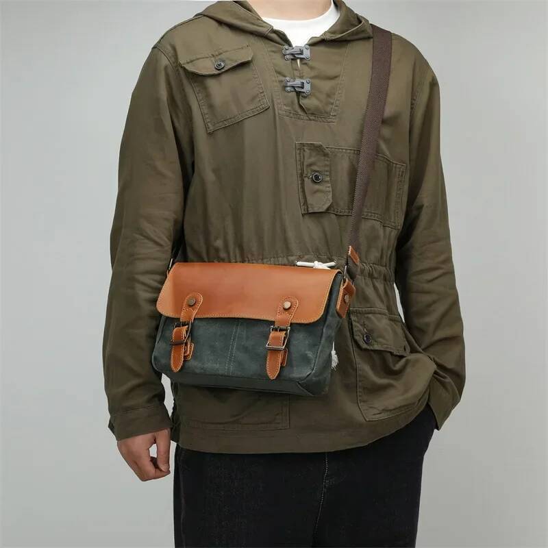 High Quality Waterproof Oil Waxed Canvas Retro Style Shoulder Travel for Men Casual Crossbody Camera Purse Bag