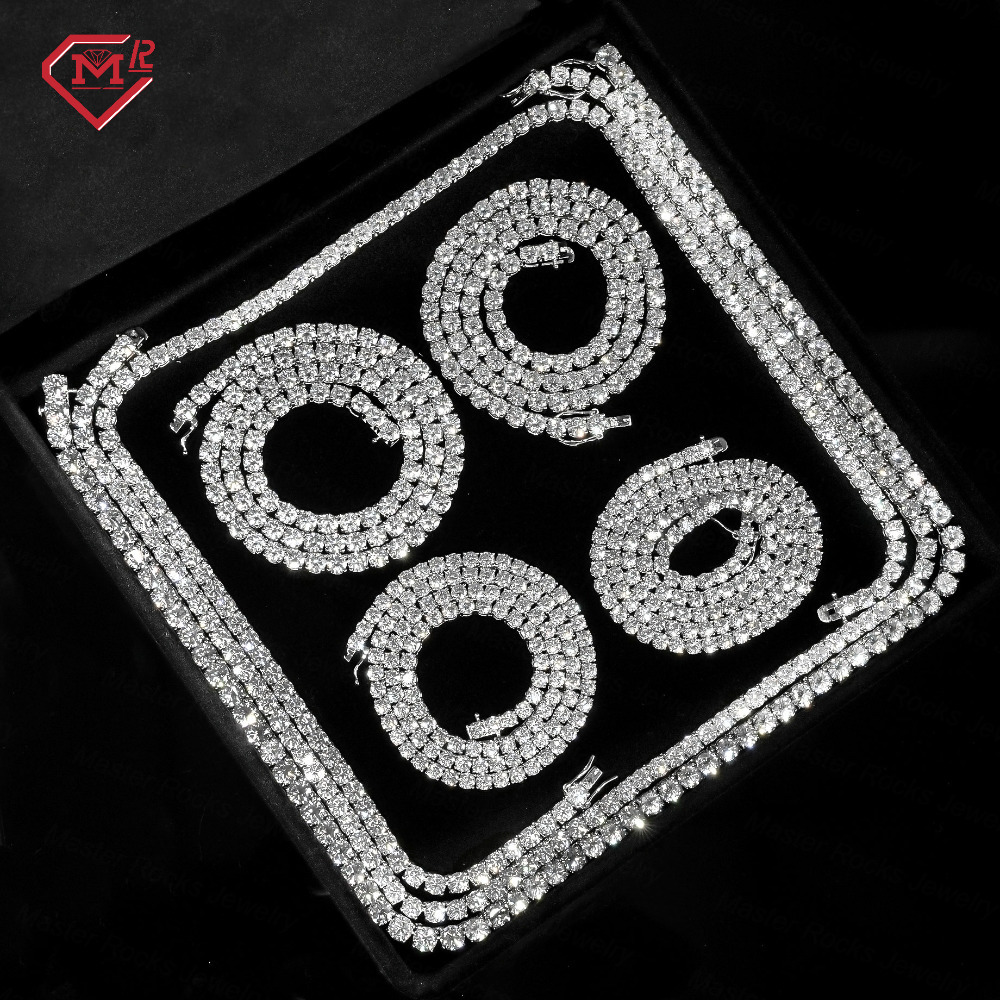 3mm Lab Grown Diamond Tennis Chain Necklace Bracelet IGI Certified 925 Silver Tennis Diamond Chain