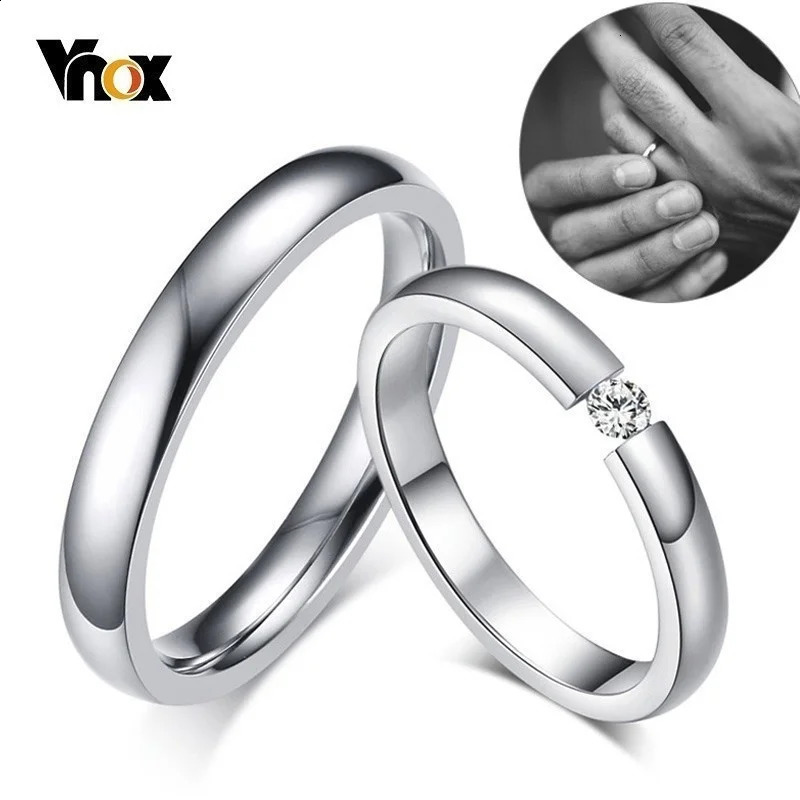Vnox 3mm Thin Stainless Steel Wedding Rings for Women Men Never Fade Engagement Bands CZ Stone Solitaire Ring 250805