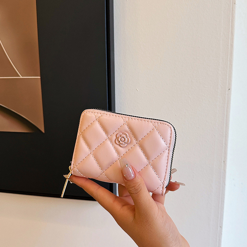 Soft Sheepskin Designer Bag Coin Purse Luxury Bag Small Card Holder Women's Embroidered Quilted Zipper Card Case Cross-border New Camellia Clutch