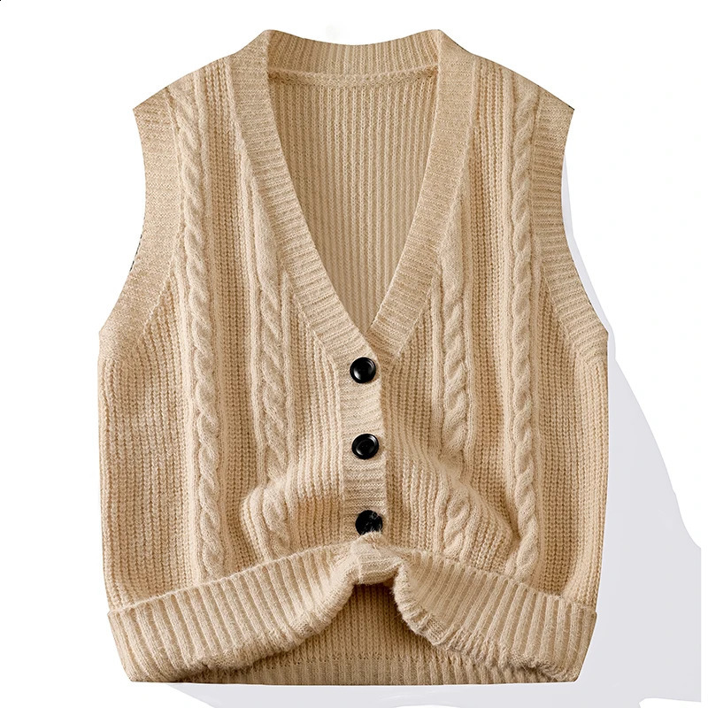 Simple Chic Loose Casual Vest Waistcoat V Neck Knitted Sweater Jacket Striped Sleeveless Oversize Thicken Men Clothing Coat Tops 250809
