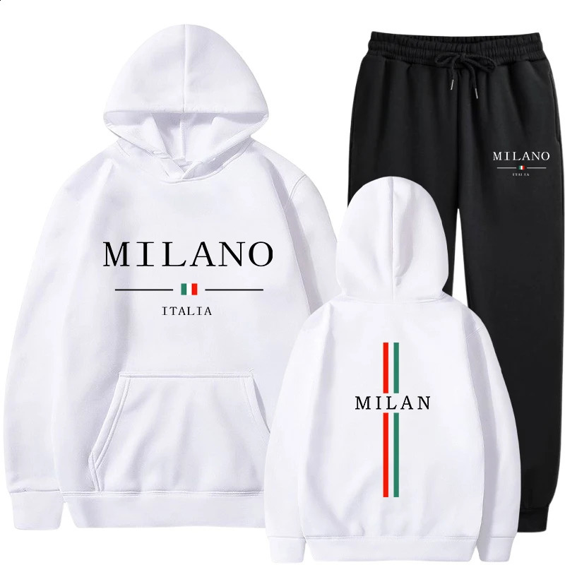 Milan Printing Mens Tracksuit Casual Sweatshirts for Men High Quality HoodiesSweatpants 2 Pcs Set s Jogging Streetwear 250809