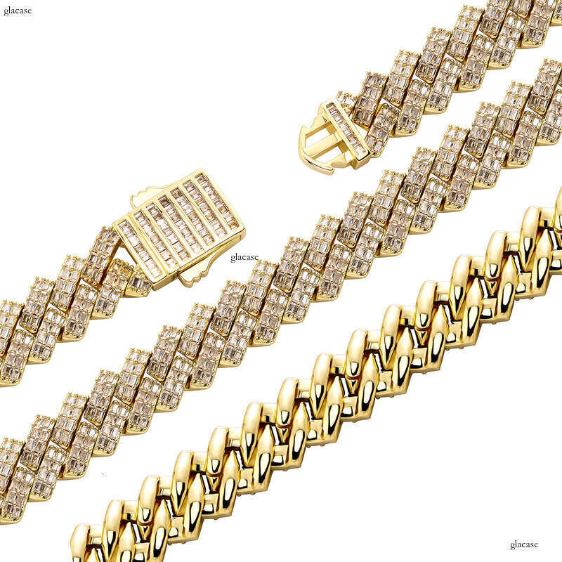 Dia-Shaped Cuban Chain Bracelet Full Moissanite chain National Trend Street Hip-Hop Trendsetter 15mm Men's Necklace Gold Australia