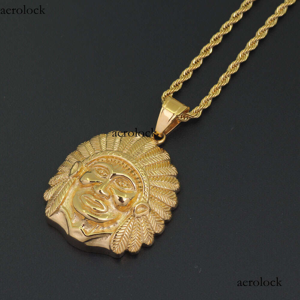 Punk Necklace Indian Chief Warrior Pendant Titanium Steel Hip Hop Jewelry