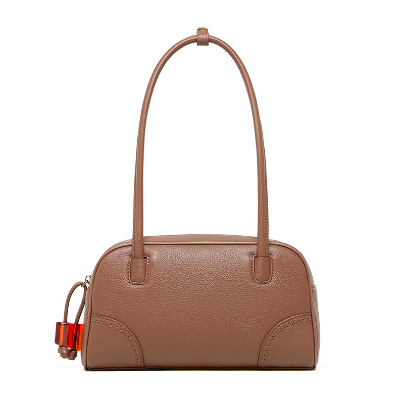 Vintage For Women, Niche Design Handbag, Large Capacity Shoulder Underarm Bag, Cowhide Commuter Bowling Bag