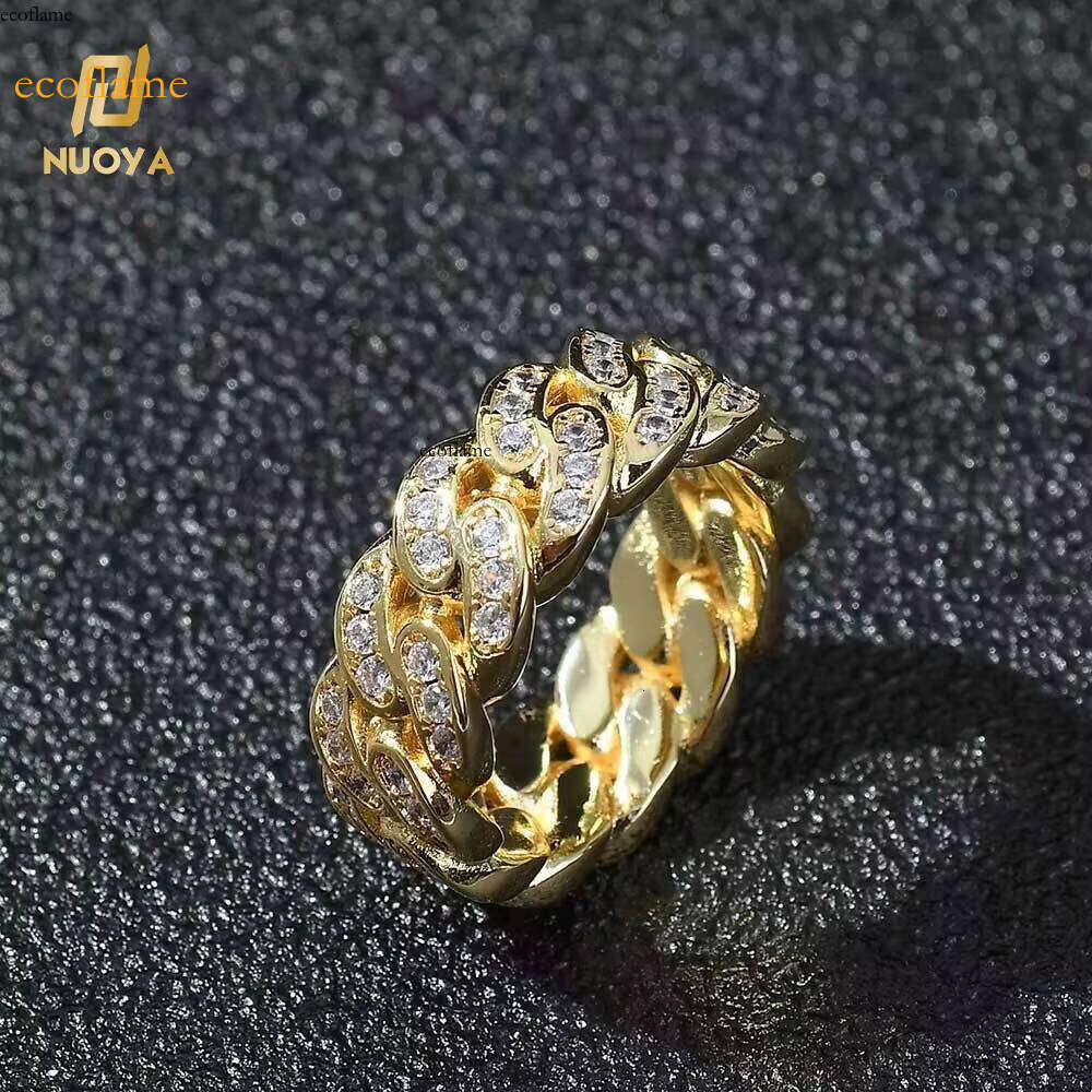 Noya Gold-Plated for Men Hip-Hop Ice Out Miami Cuban Link Ring Jewelry