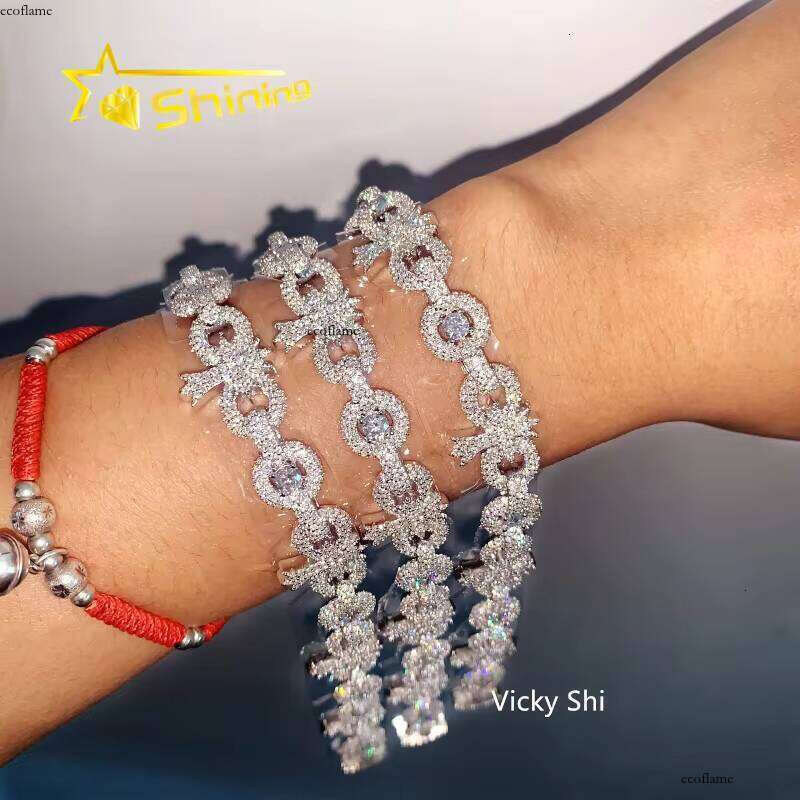 Hip Hop Jewelry 13MM Width Sterling Sier Infinity Cuban Custom Men Iced Out Cross Moissanite Bracelet