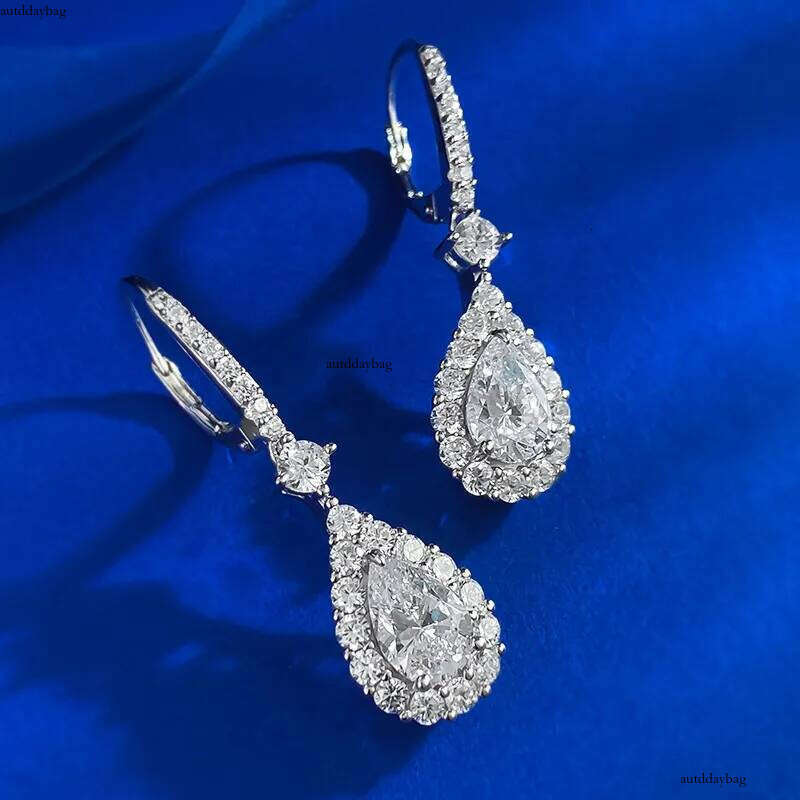 2025 Choucong Brand Dangle Earrings Jewelry Pure 100% Sterling Sier Pear Cut White Moissanite Dia Lady Fashion Water Drop Clip Women Earring Gift