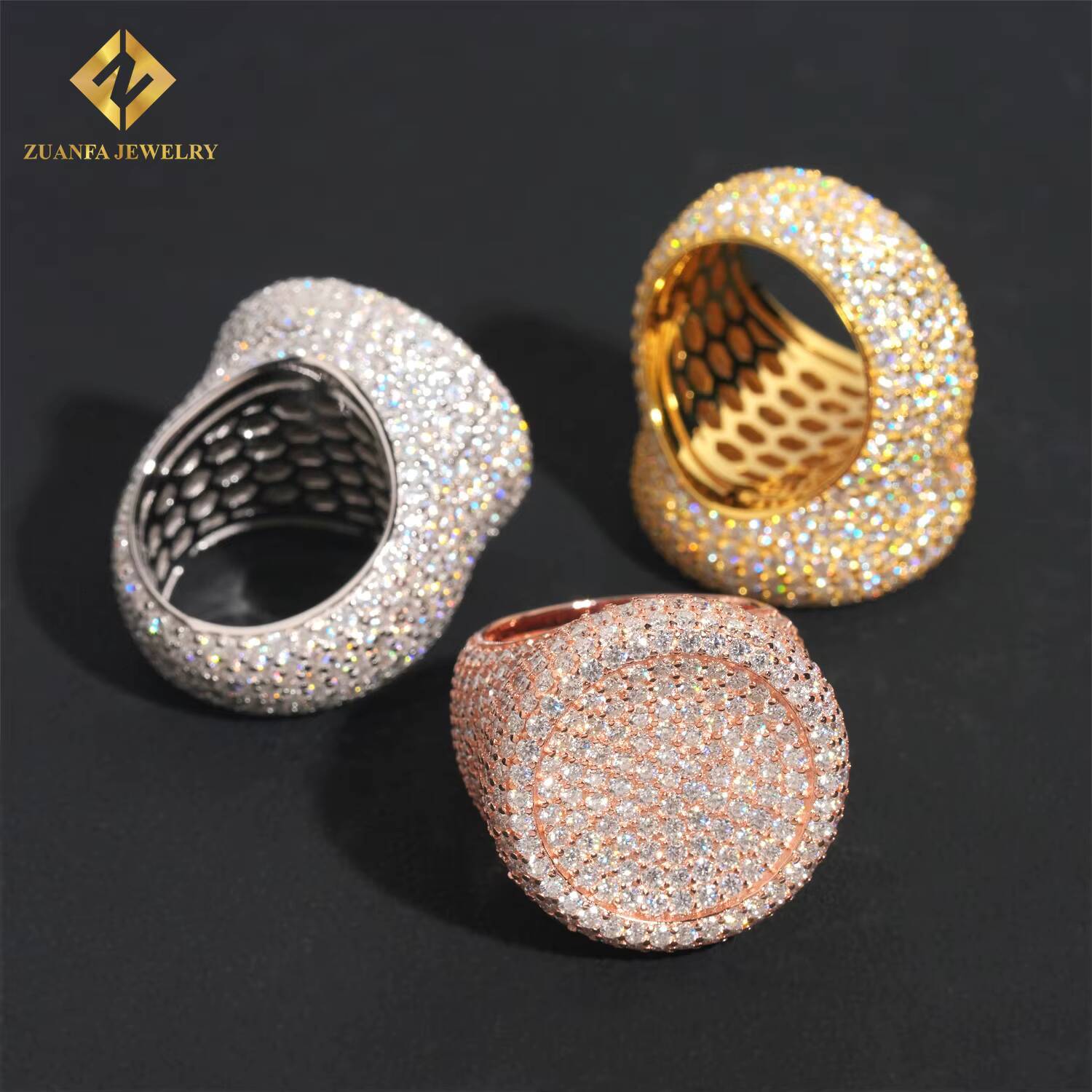 Deluxe Fully Iced VVS D Moissanite Diamond Ring GRA Certificate 925 Silver Hip Hop Ring for Men