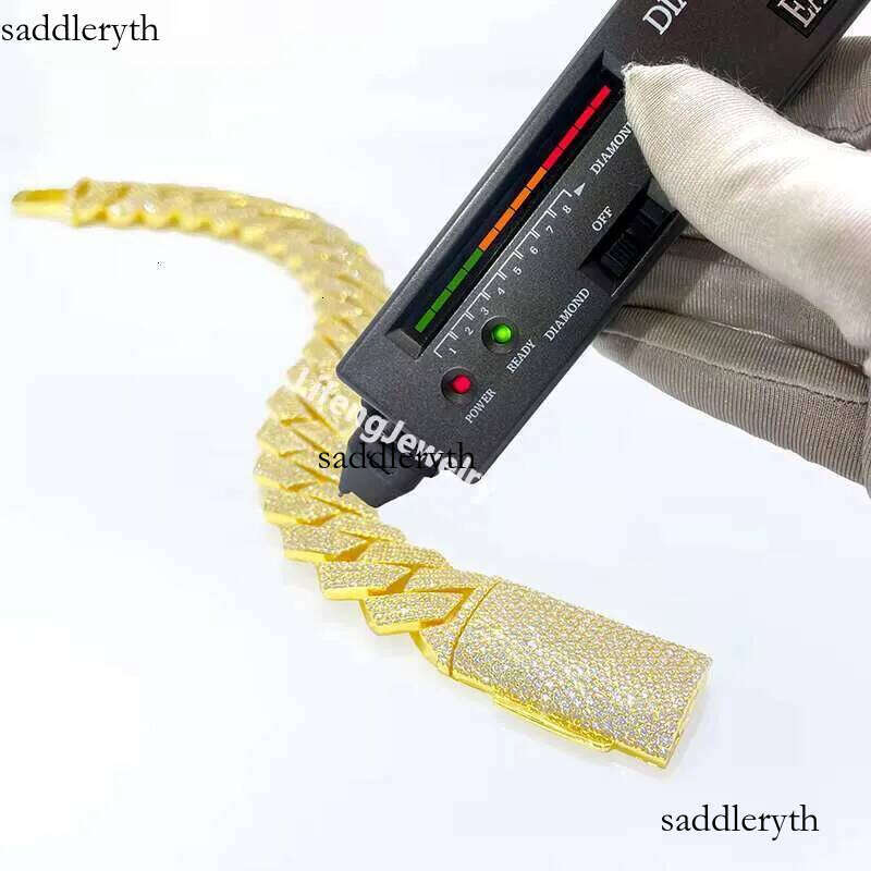 Lifeng Jewelry Custom Chain Link Iced Out 14mm VVS Moissanite Hip Hop Fashion Gold Plated Cuban Bracelet