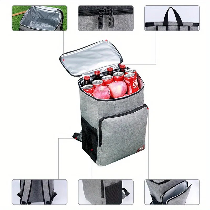 1pc Large Insulated Lunch Backpack Cooler Bag - Waterproof Oxford Fabric Rectangular Travel Beer Cooler With PEVA Lining 250804