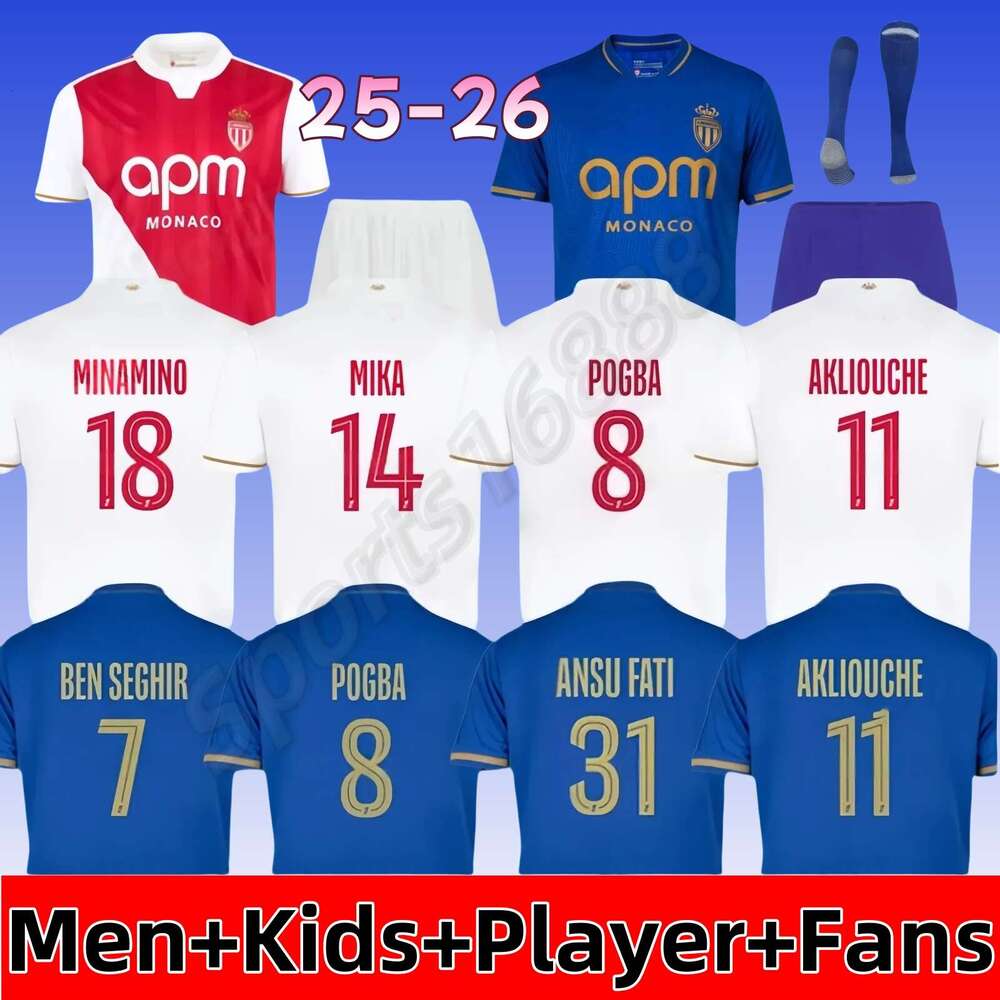 25 26 AS Monaco Soccer Jerseys POGBA Ben Yedder Boadu Embolo Fofana Minamino GolovinKit Foot Training 2025 2026 Home men kids Football Shirt Centennial Survetement