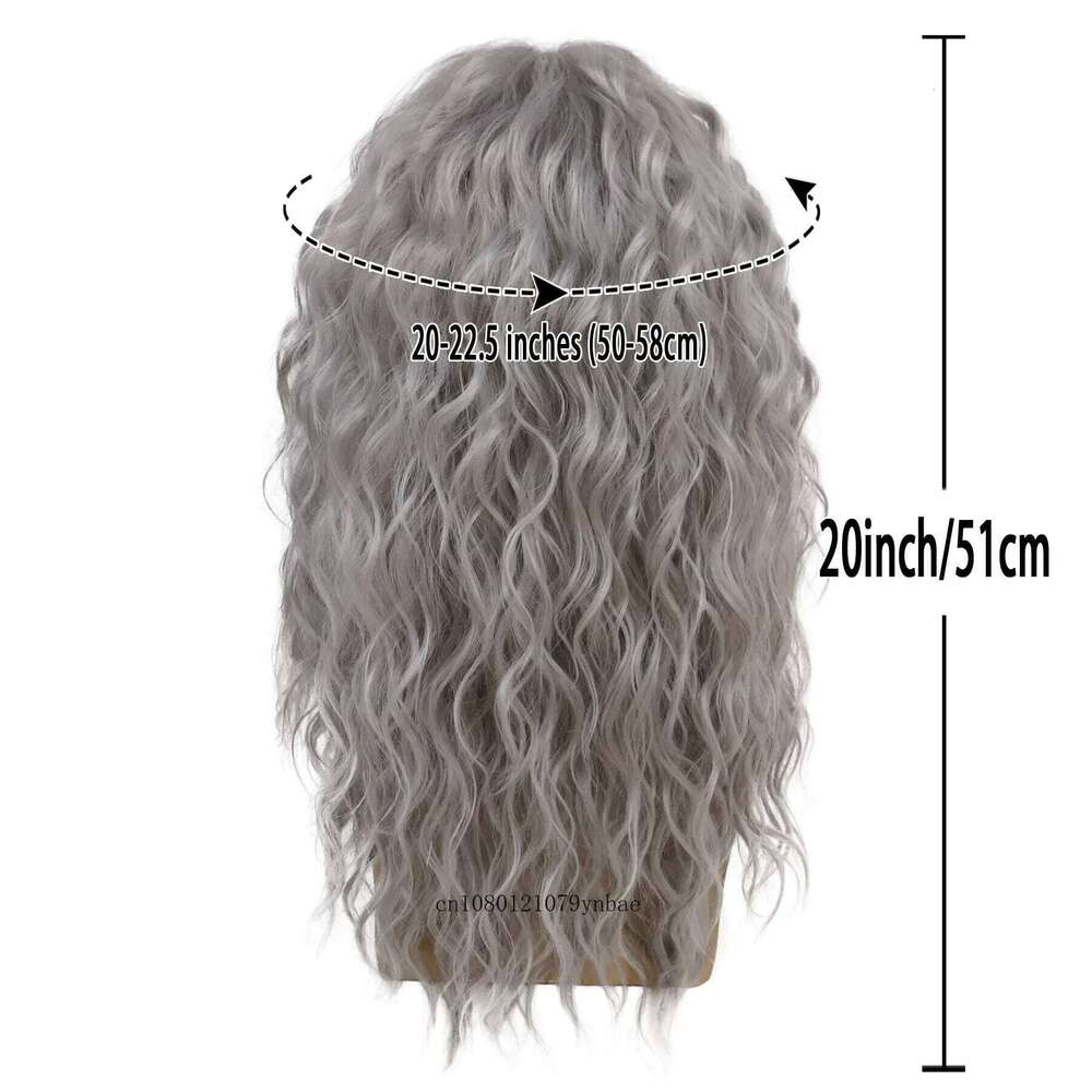 Grey Cosplay Synthetic Wigs for Older Men Halloween Long Wavy with Bangs Natural Wave Carnival Party Hair Replacement Wig