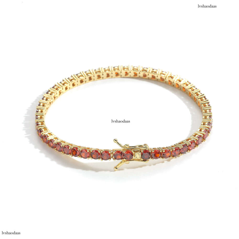 Chain 4mm Red Single Row Zircon Tennis Hip-Hop Bracelet Unisex Fashion Versatile
