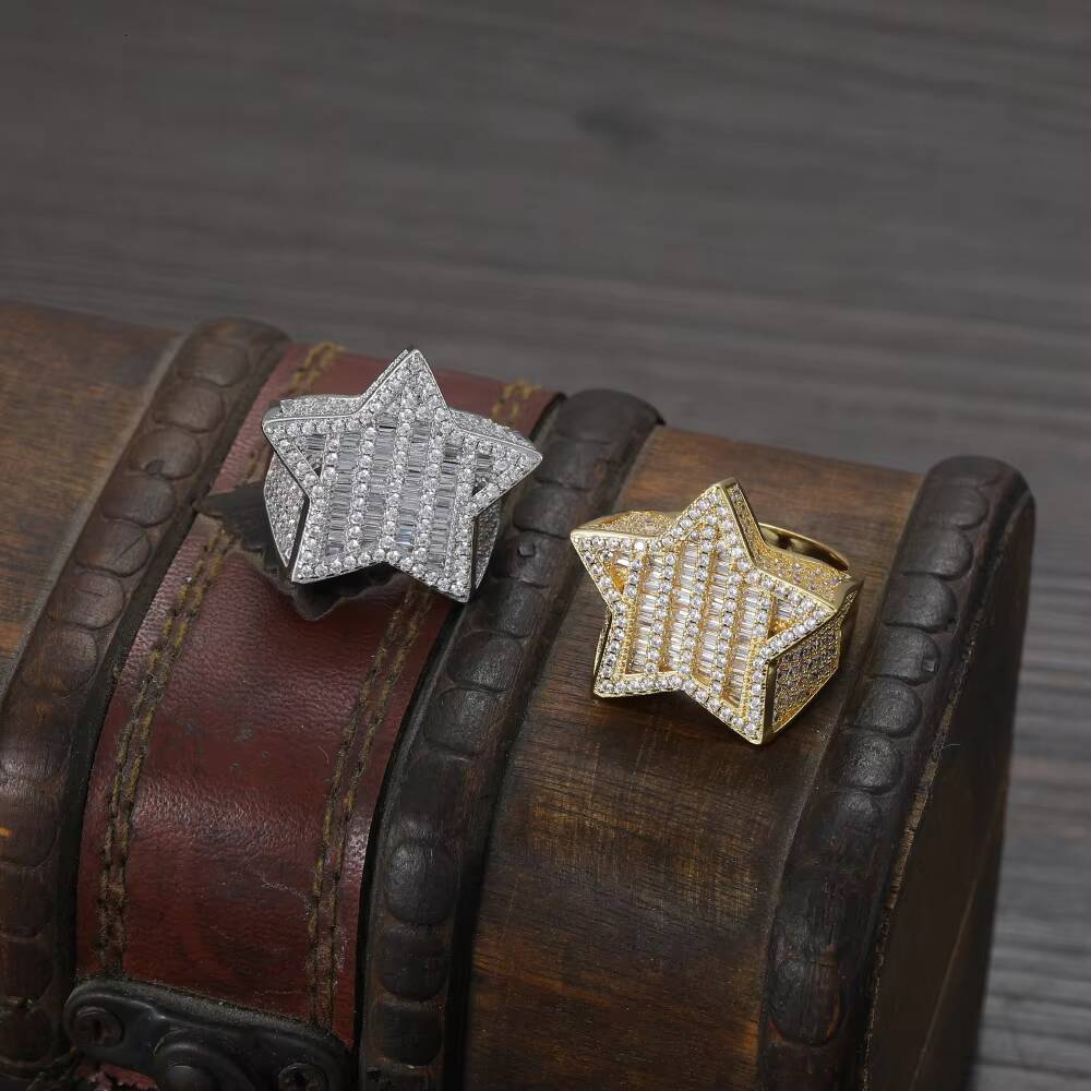 R038 Moissanite Rings Brass Gold Silver Color Moissanite Iced RING Fashion Hip Hop Jewelry