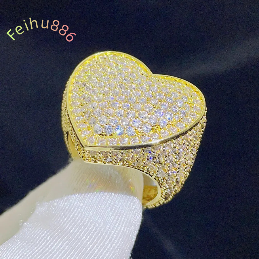 Heart Shape Moissanite Ring D VVS 925 Sterling Silver Iced Out Hip Hop Engagement Jewelry for Men or Women