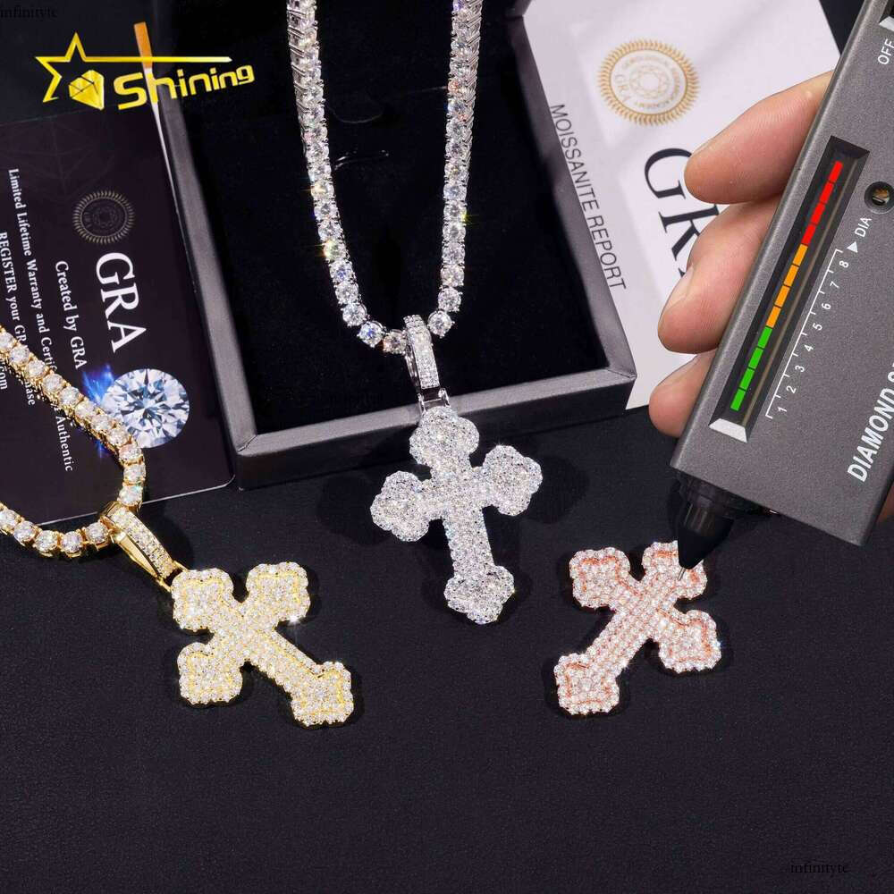 Ready to Ship Iced Out Cross Solid Sier with Moissanite Dia Hip Hop Pendant Necklace Jewelry Wholesale