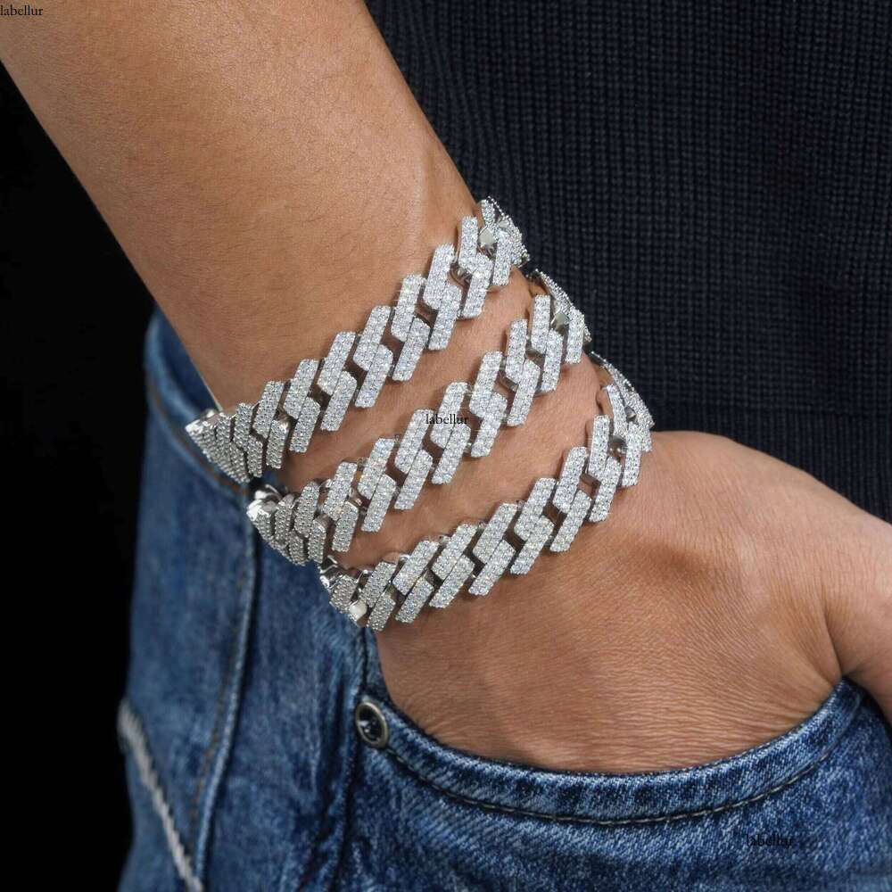 Top Trendy 15Mm 2 Rows Iced Out Bling Vvs1 D Color Moissanite Dia Cuban Chain Hip Hop Necklace Jewelry