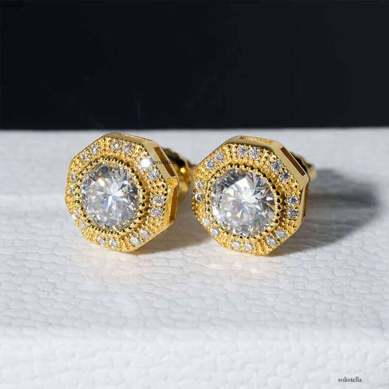 INS moissanite main stone 6mm sier plated real gold unisex earrings