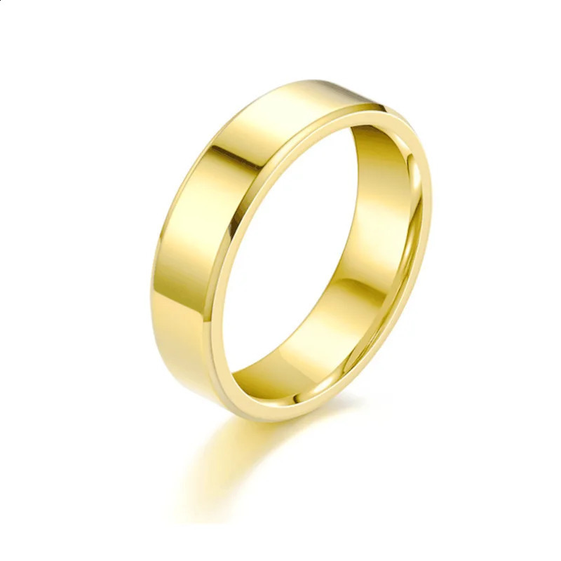 RAMOS Smooth Stainless Steel Couple Rings Gold colour Simple 4MM 6MM Women Men Lovers Wedding Jewelry Engagement Gifts 250805
