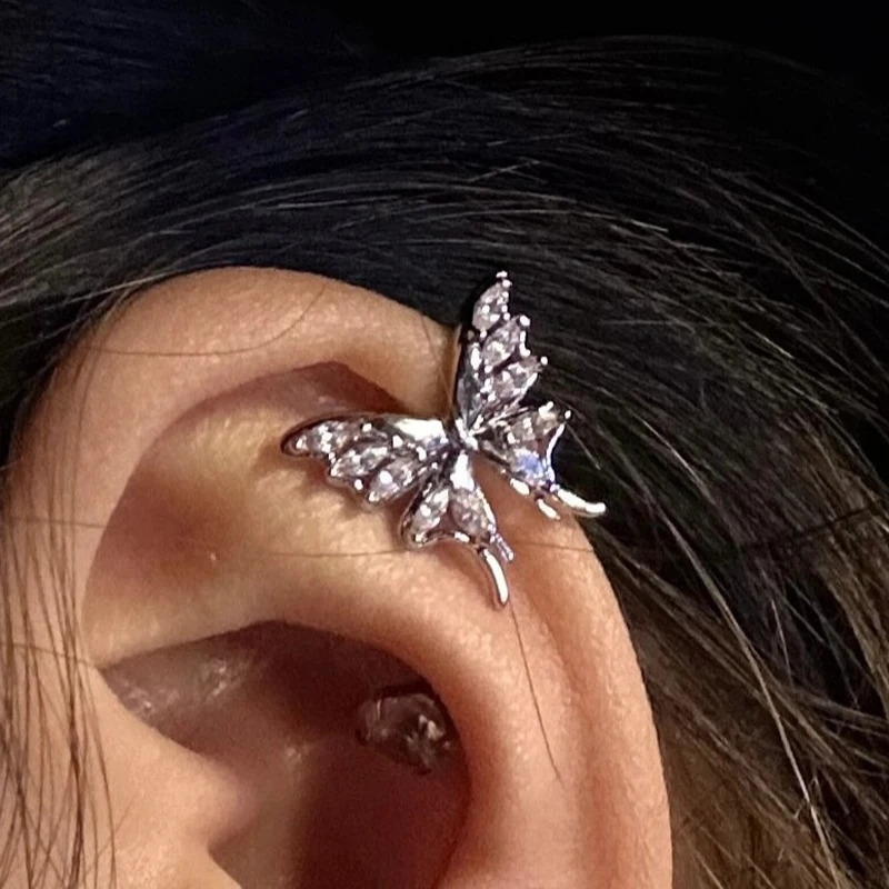 Stainless Steel Gold Color Butterfly Ear Clip Without Piercing For Women Sparkling Zircon Ear Cuff Clip Earrings Fashion Jewelry 250807