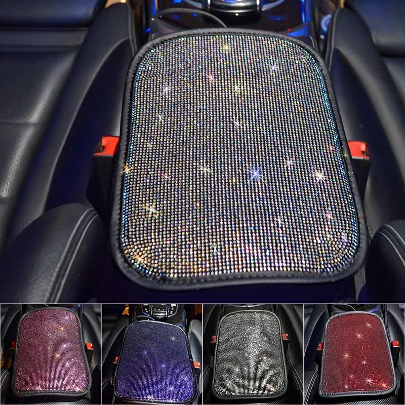 Stained diamond car seat armrest cushion with colored diamonds, blue diamonds, black diamonds, black and white diamond patterns, green diamonds